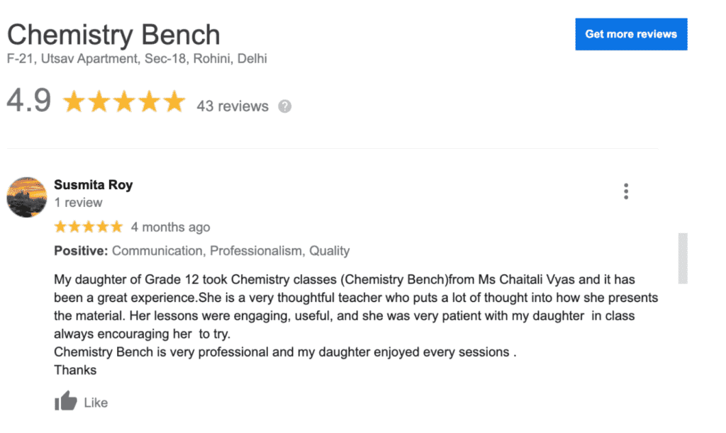 Chemistry Bench Google Review